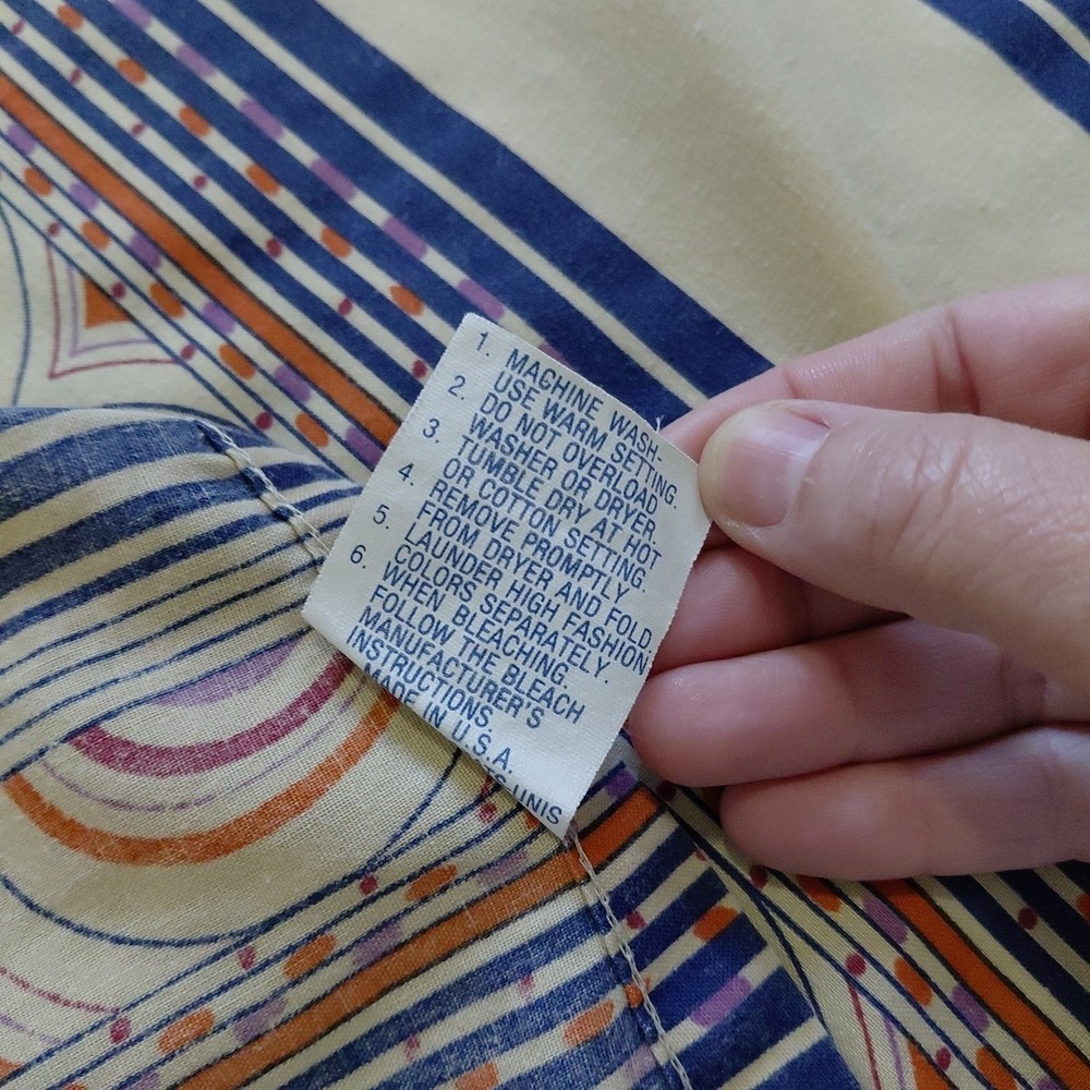 Set of 3 Pacific Top Sheet DOUBLE 2 Pillowcases Beige Arch Stripe VTG Retro 80's - Picture 6 of 9